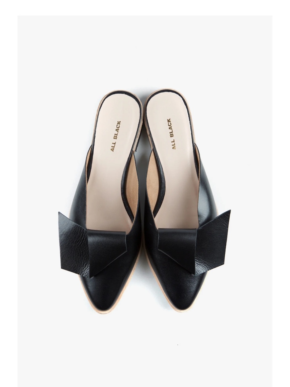 All Black Women's Black Pointed Bow Backless Mules